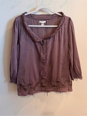 Trinity Women’s Silk Blend Mauve Button-Front Peasant Blouse